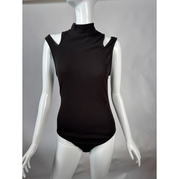 Free People Brown Ribbed LG Cold Shoulder Bodysuit With Mock Neck By Intimately - Picture 14 of 16